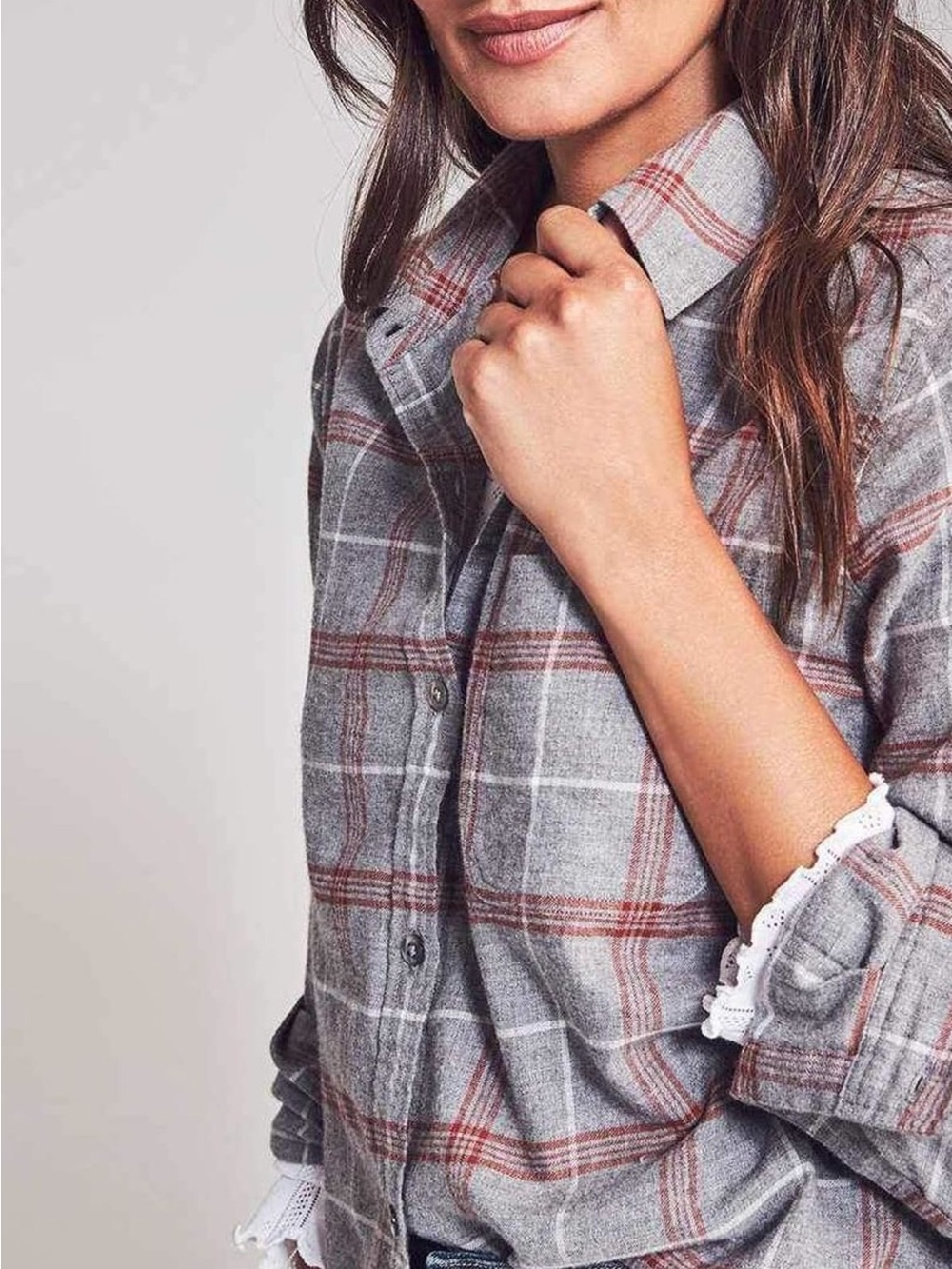NWT! Faherty Gorgeous light brushed Gray & red Shirt, oyster buttons Sz M
